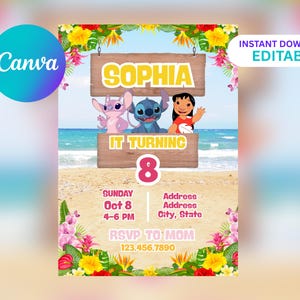 Custom Lilo and Stitch-Inspired Digital Birthday Invitation | Island Adventure Birthday Invitation | Tropical Ocean Party Invite | Editable