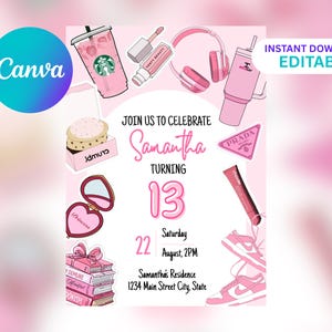 Pink Aesthetic Birthday Invitation | Girly Party Invite | Editable Digital Template | Pink Theme | Instant Download | Cute Minimal Design