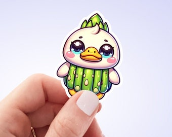 Cute Asparagus Duck Vinyl Sticker - Duck Lover Gift - Kawaii Duck Asparagus Decal