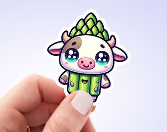 Cute Asparagus Cow Vinyl Sticker - Cow Lover Gift - Kawaii Cow Asparagus Decal