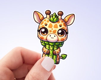 Cute Asparagus Giraffe Vinyl Sticker - Giraffe Lover Gift - Kawaii Giraffe Asparagus Decal
