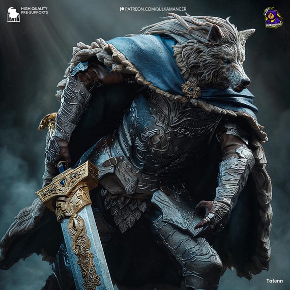 The Half Wolf Shadow 3D Printed Figurine, Custom Resin Model