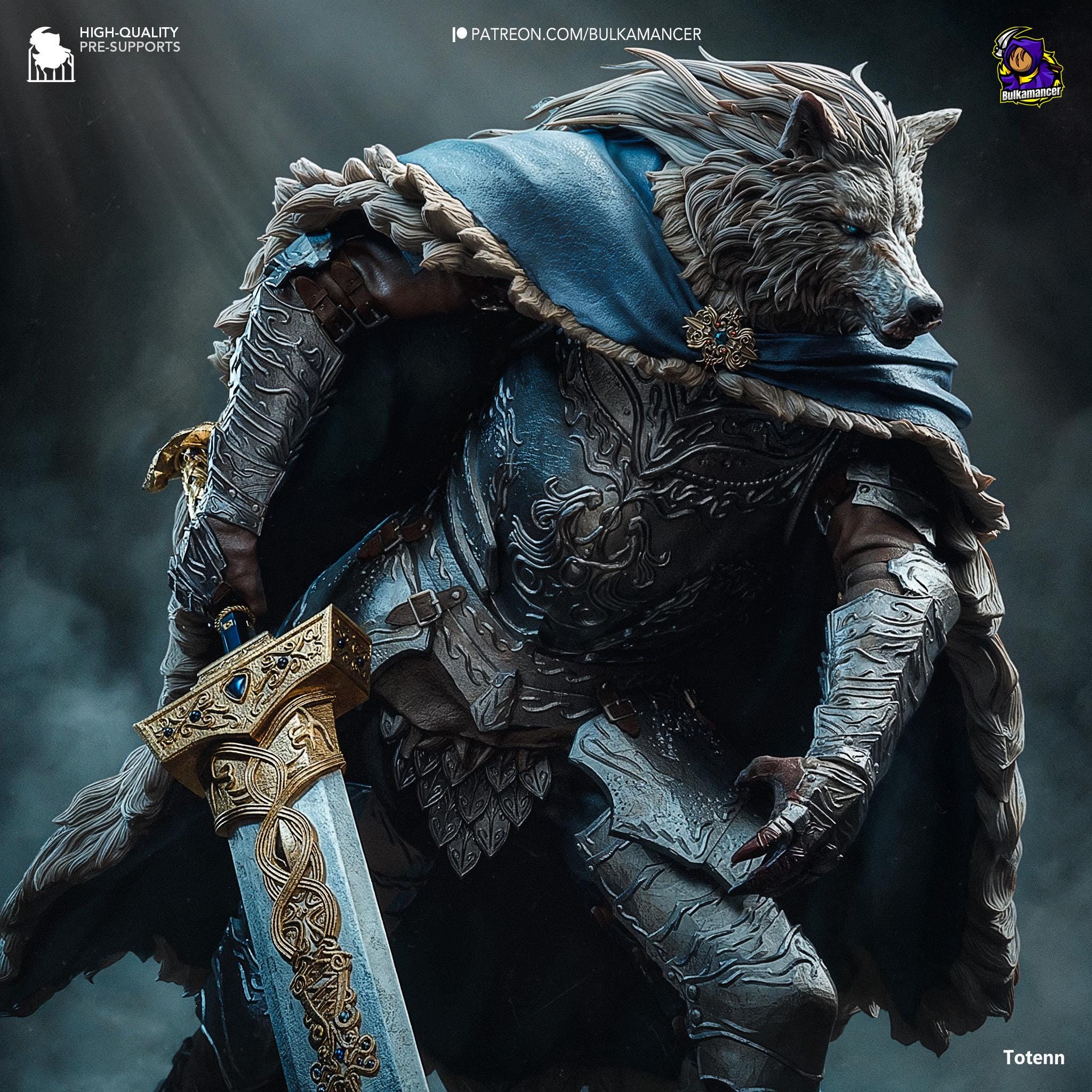 The Half Wolf Shadow 3D Printed Figurine, Custom Resin Model