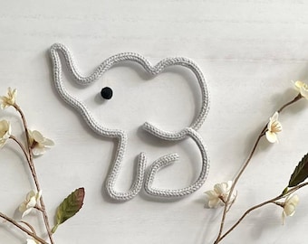 Knitted Wire Elephant Wall Decor, Handmade Safari Nursery Art