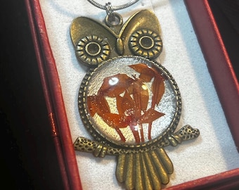 Bronze Owl Wildflower Necklace, Signature Artisan Jewelry by Hannah Noel