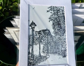 Love in Occaquan VA, Pen and Watercolor Drawing: Matted Art Prints in Multiple Sizes