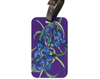 Watercolor Spiderwort Luggage Tag: Hand-Drawn Wildflowers