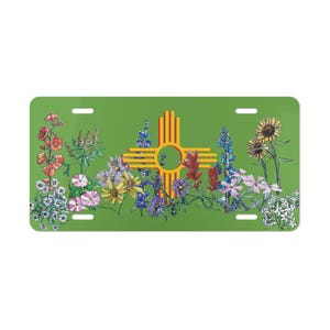 Zia Vanity Plate: New Mexico Wildflower License Plate, Light Green Aluminum