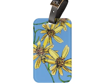Watercolor Arnica Luggage Tag: Hand-Drawn Wildflowers