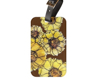 Watercolor Marigold Luggage Tag: Hand-Drawn Wildflowers