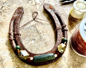 Beaded Horseshoe - Moss Agate and Mixed Stones