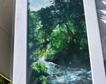 Fingerpainting of the Rio Hondo in Taos NM, Acrylic Art Print, Signed Matted Drawing