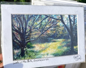 Acrylic Painting Print, Goldsboro NC Park Scene, Matted Art, Signed by Artist