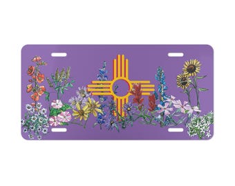 Zia Symbol Lavender License Plate: New Mexico Wildflower Watercolor Art