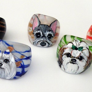 Hand Painted Dog Breed Murano Glass Ring Jewelry