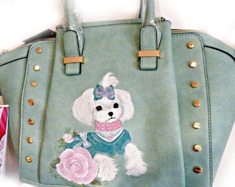 Custom Maltese Handpainted Handbag by SugarspiceArt