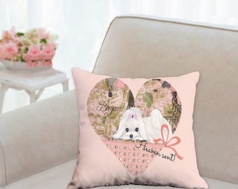 Maltese Decorative Pillow Dog Art by SugarspiceArt