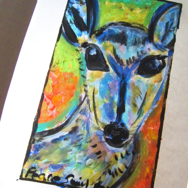 Wild Free and Happy Deer folkart painting original