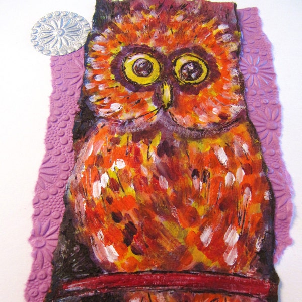 Owl  folk art  painting original