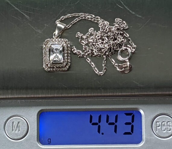 Sterling Silver 925 Rectangular Halo Crystal Pend… - image 12