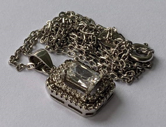 Sterling Silver 925 Rectangular Halo Crystal Pend… - image 5