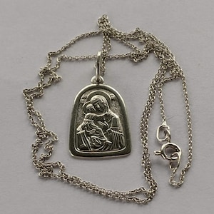 Sterling Silver 925 Virgin Mary Christ Child Pendant Chain Catholic Madonna Devotional Traditional Religious Jewelry