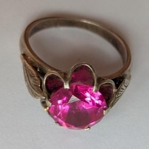 Vintage Soviet Sterling Silver Pink Gemstone Floral Ring Botanical Statement Jewelry Size 7