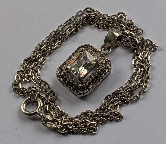Sterling Silver 925 Rectangular Halo Crystal Pend… - image 2
