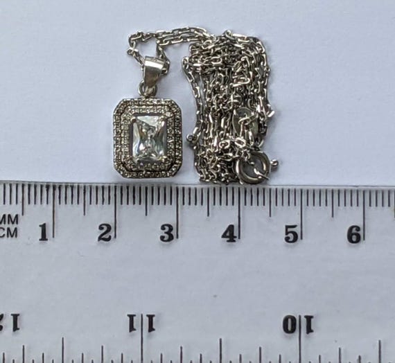 Sterling Silver 925 Rectangular Halo Crystal Pend… - image 7