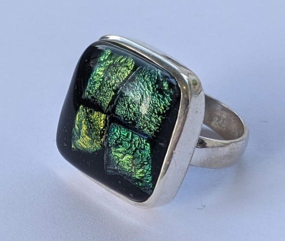 Adjustable 925 Sterling Silver Ring with Iridesce… - image 1