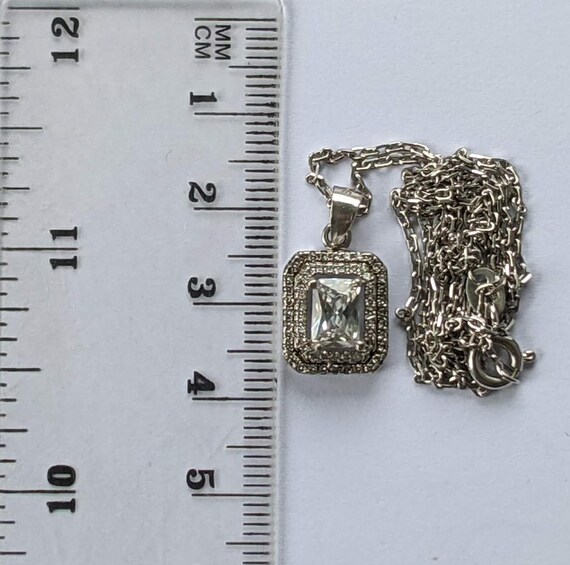 Sterling Silver 925 Rectangular Halo Crystal Pend… - image 6