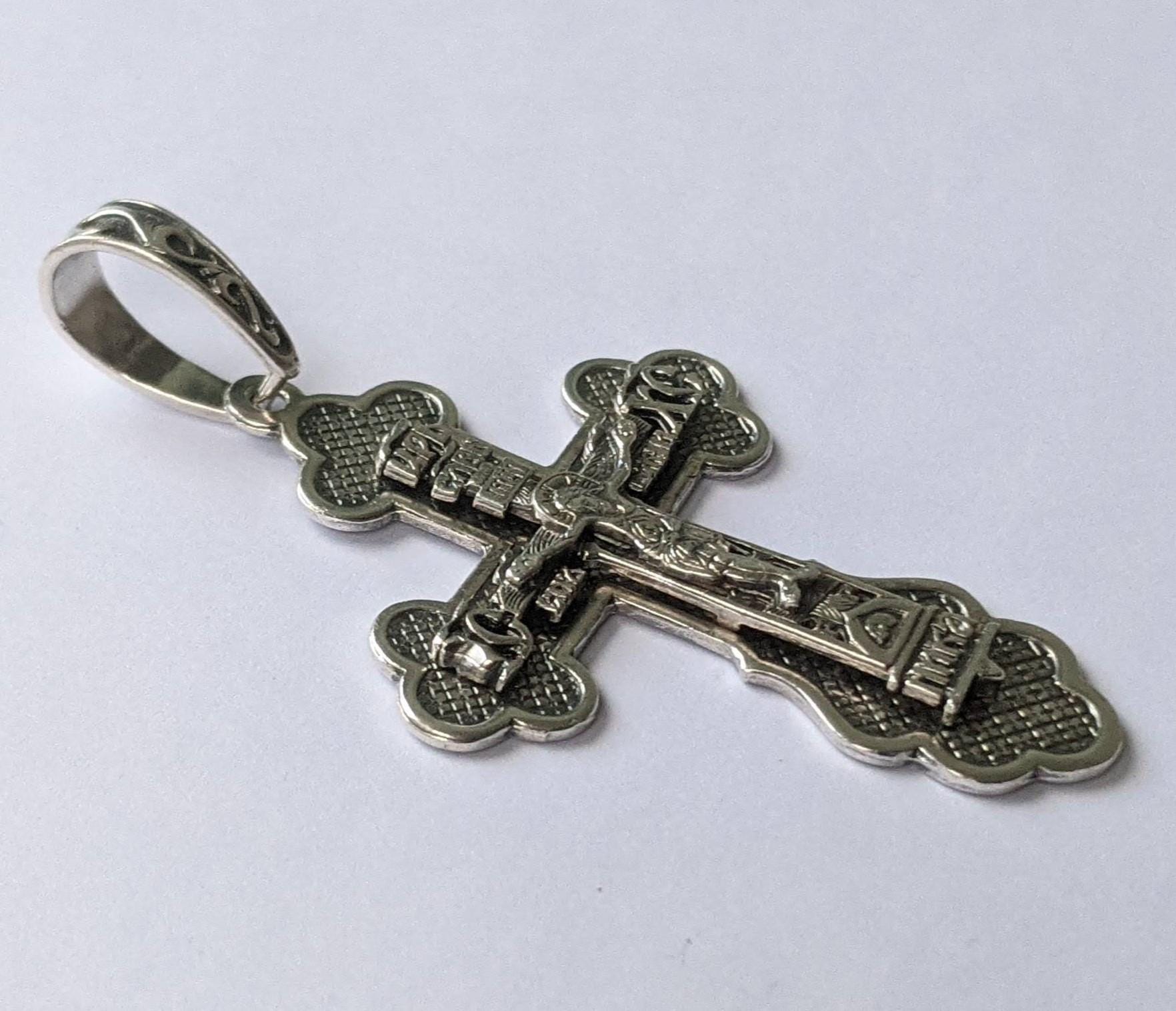 Vintage Orthodox Cross Pendant Sterling Silver 925 Russian Crucifix IC ...