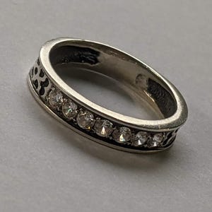 Sterling Silver 925 Cubic Zirconia Eternity Ring Channel Set Contemporary Pierced Cutout Modern Statement Jewelry