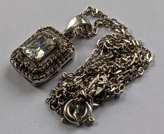 Sterling Silver 925 Rectangular Halo Crystal Pend… - image 4