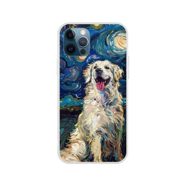 Coque de portable « Nuit étoilée » Grands Pyrénées, coupe flexible, impression esthétique de peinture à l'huile pour iPhone 15 14 13 12 11 Pro Max Plus Galaxy S23 S22 S20