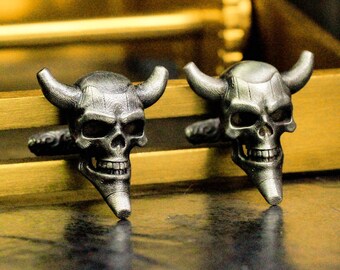 Bull Horned Skull Cufflinks – Gothic Viking Silver Accessories for Men
