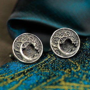 Tree of Life Cufflinks - Round Nature Design 925 Silver Handmade Cuff Links - Celtic Forest Wedding Gift for Him