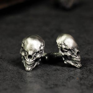 Schädel Manschettenknöpfe - 925er Silber Handgefertigte Gothic Skelett Manschettenknöpfe