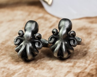 Handmade Antiqued Brass Octopus Cufflinks: Vintage Style Jewelry