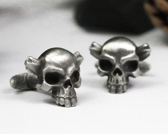 925 Silver Skull Cufflinks: Gothic Skeleton Jewelry Gift