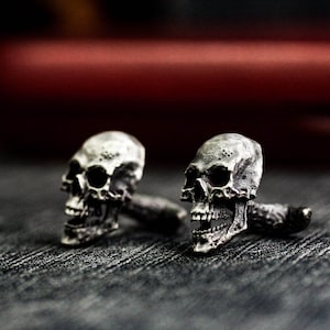 Skull Cufflinks 925 Silver Biker Rock handmade jewelry men classic fashion luxury ,gift for him