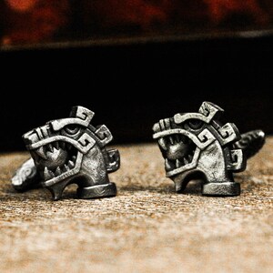 925 Silver Maya Snake Cufflinks: Victoria Mexican Serpent Head Design