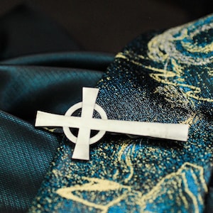 Celtic Cross Tie Clip - Handmade 925 Silver Religious Tie Bar for Men