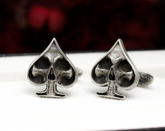 Antique Silver Ace of Spades Skull Cufflinks