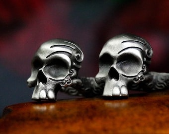 Skull Cufflinks, Baroque 925 Silver, Gothic Wedding Jewelry