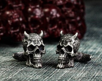 925 Sterling Silver Horned Skull Cufflinks, Undead Jewelry - Etsy