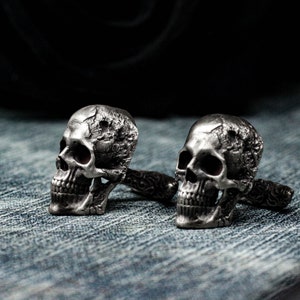 Skull Cufflinks, Broken Human Skull, 925 Silver Dark Gothic Wedding Favor
