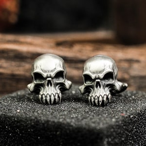 Schädel Manschettenknöpfe - 925 Silber Handgefertigte Gothic Horror Manschettenknöpfe