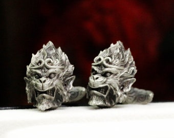 Monkey King Cufflinks, 925 Sterling Silver, Oriental Myths Jewelry