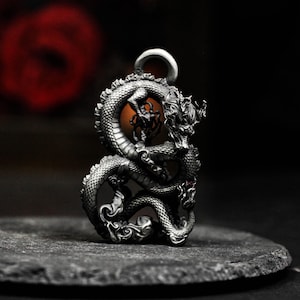 Chinese Dragon Pendant - Handmade 925 Silver Oriental Dragon Necklace Symbol of Power and Protection